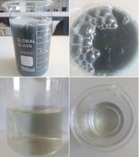 Efluente da indústria têxtil tratado com membrana cerâmica de baixo custo desenvolvida na UFPB. Foto: Divulgação